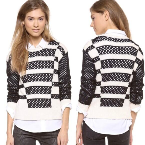 Rebecca Taylor Intarsia Pullover Open Knit Striped Size Medium - Picture 1 of 8